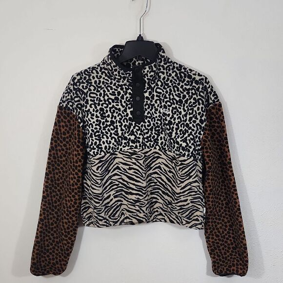 Vans Animal Patchwork Print Fleece Mockneck Pullover Sweater size S - Picture 1 of 8